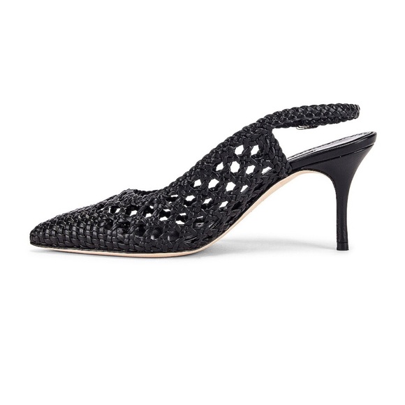 Manolo Blahnik Black leather Basket Weave Slingblack heels 36.5 6.5 NWT sold out - Picture 7 of 7